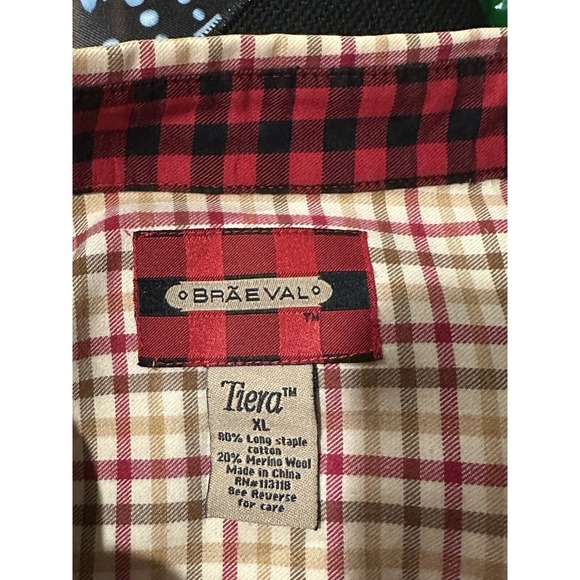 Braeval Men Shirt TIERA Check Wool Blend Flannel Paddock Ascot Shepherd Vent XL - Picture 12 of 14